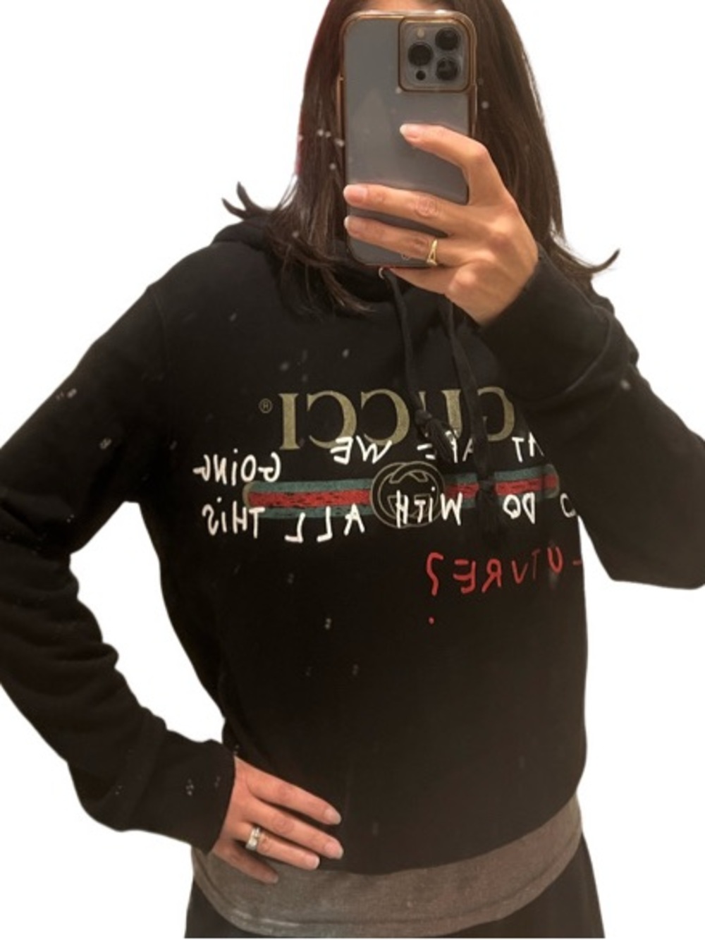 Gucci Black Hoodie with Green & Red Stripe and White Script - Picture 15 of 15